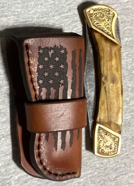 Leather Folding Pocket Knife Case Sheath Handmade Buck 110  Buscadero