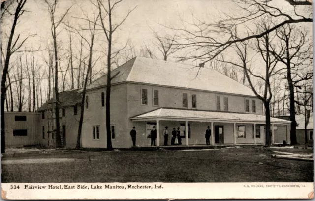 Antique Postcard Fairview Hotel, East Side, Lake Manitou, Rochester Indiana IN