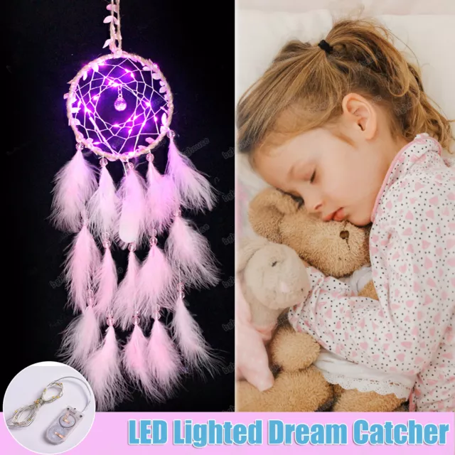 LED Lighted Dream Catcher Handmade Feather Wall Hanging Girl Bedroom Decor Gift