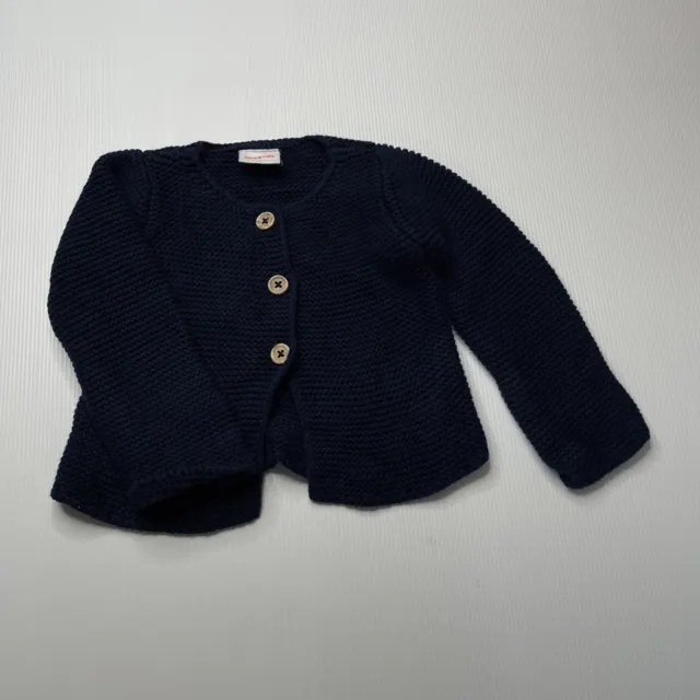 Girls,Boys size 1, Jack & Milly, navy knitted organic cotton cardigan, GUC