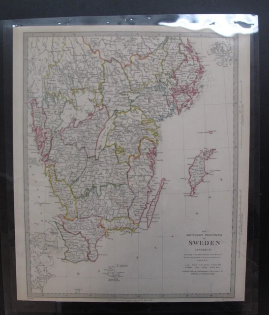 ANTIQUE HAND COLORED Map Southern Provinces of Sweden Wexio Kalmar Falu ...