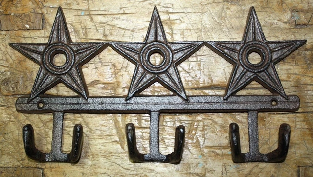 Cast Iron STAR Coat Hooks Hat Hook Towel Rack Western Cowboy Rustic Decor HUGE