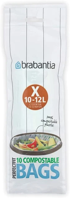 Brabantia 118685 Fodere Cestino compostabile PerfectFit taglia X, 10-12 L, 10 sacchetti per L