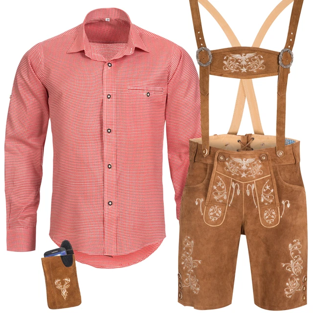 Herren Trachten Set – Lederhose Mit Trägern & Kariertem Hemd Für Oktoberfest & Trachtenfest