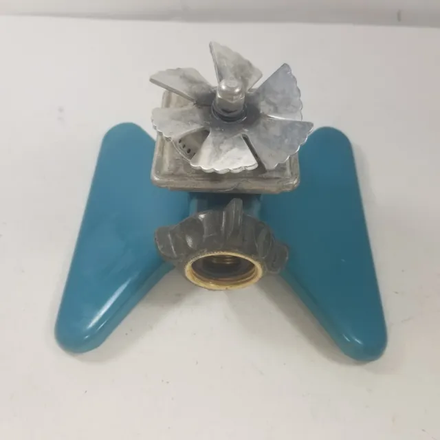Square Spray Turquoise Blue Metal Lawn Sprinkler "It Gets The Corners"