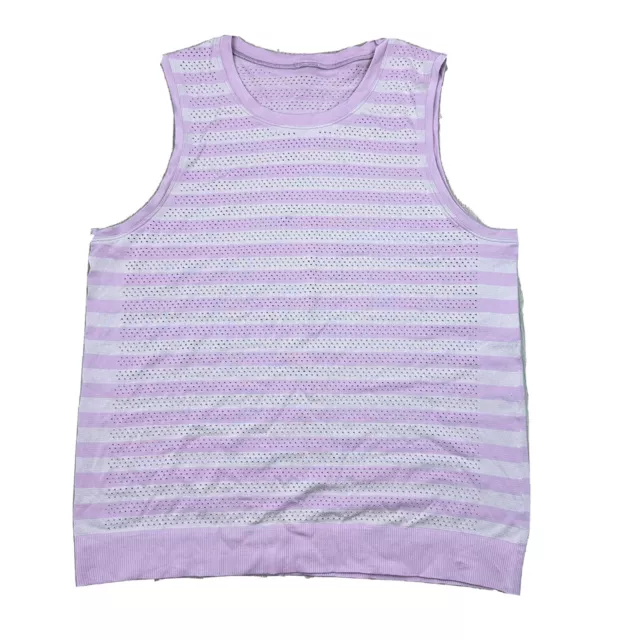 Lululemon Breeze By Muscle Tank Sz Au 14 Striped Perforated Light Purple EUC Z4