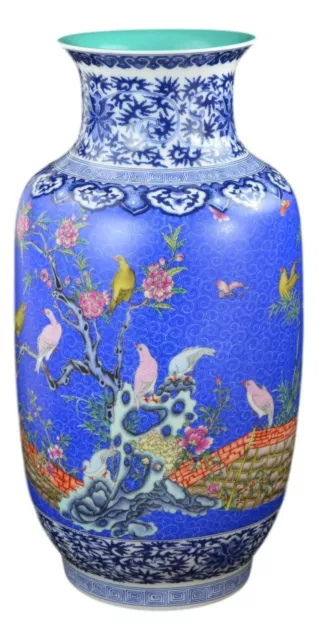 Classic Famille Rose Porcelain Vase, Etched-Flower Background, Birds and Flow... 2
