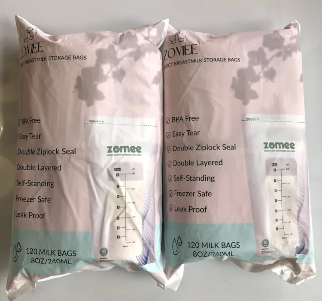 2 Zomee Brest Milk Storage Bags  240 - 8 oz Bags Total