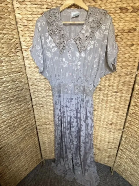Vintage 1980s Miss Via grey crochet jumpsuit UK 12 EU 40 Grey Embroidered suit
