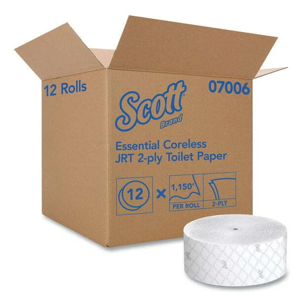 Essential Coreless JRT, Septic Safe, 2-Ply, White, 1150 ft, 12 Rolls/Carton