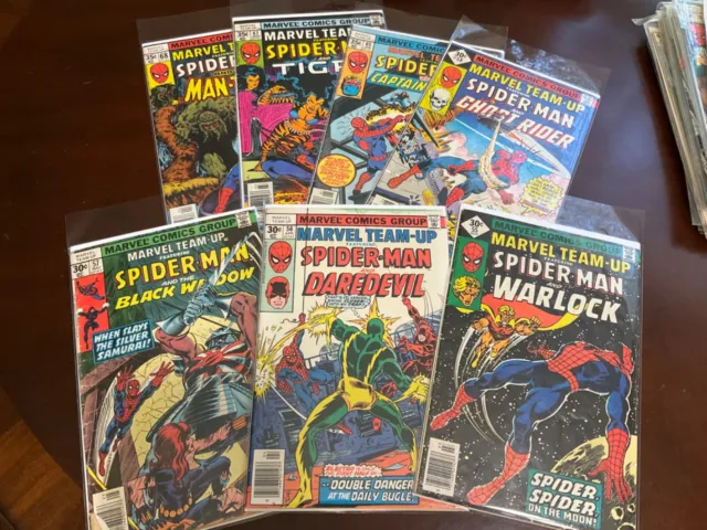 Mixed Lot Of 7 Marvel Team-Up Spider-Man Comic Books Bronze Age