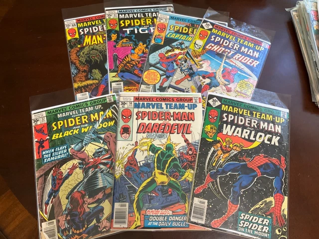 Mixed Lot Of 7 Marvel Team-Up Spider-Man Comic Books Bronze Age