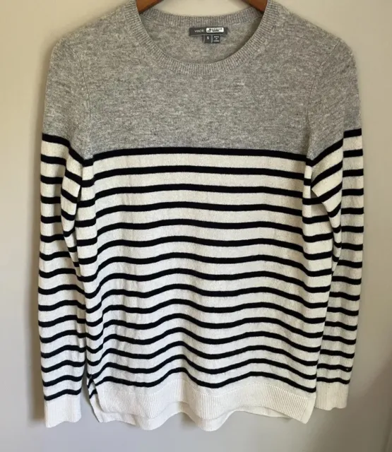 Vince 100% Cashmere Crew Neck Striped Pullover Sweater S *Flaws *As IS
