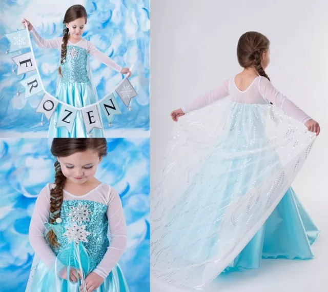 Girl Dress Costume Princess Queen Elsa Party Birthday size 1-12Yrs