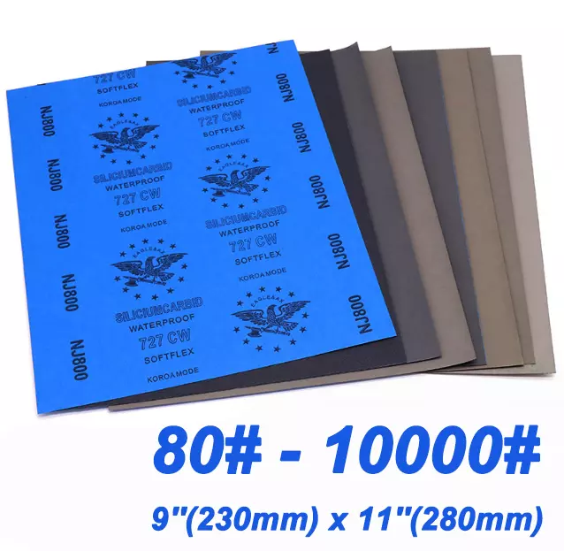 Wet and Dry Sandpaper 80-10000 Grit Waterproof Sanding Paper Sheets 9'' x 11''