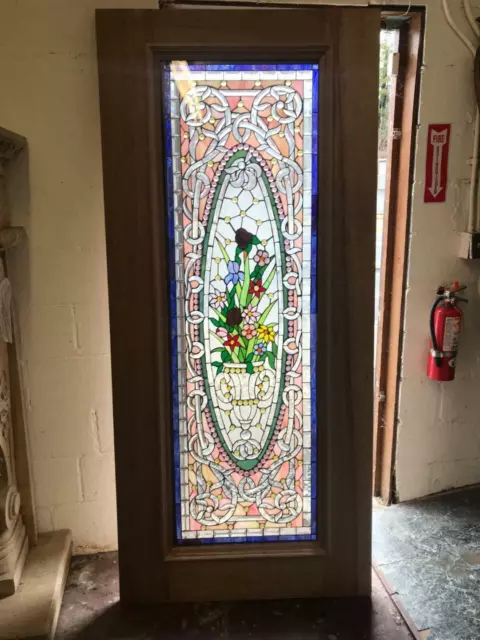 Beautiful Hand Made Cut And Jeweled Stained Glass  Estate Door - Jb24