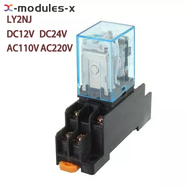12V 24V 110V 220V AC/DC Coil Power Relay LY2NJ DPDT 8Pin HH62P JQX-13F With Base