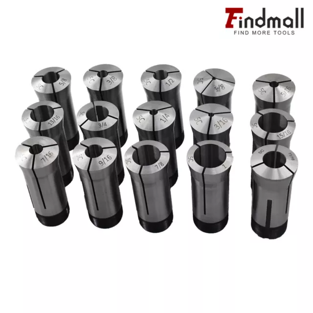 15 Piece Set 1/8"-1" Capacity TIR 0.0005" High Precision 5C Round Collet