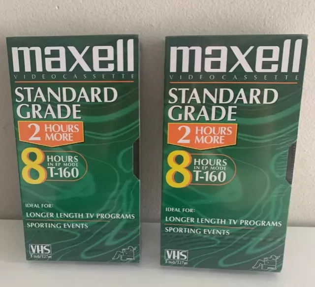 Lot 2 Maxell T-160 8 hours Standard Grade VHS Video Cassette Tapes Sealed Blank