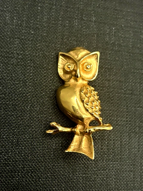 Broche Vintage Hibou Doré émaillé Avec Strass - Signée D'Orlan - Occasion Très Bon état