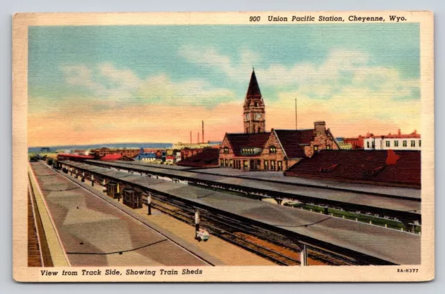Linen Birds Eye View Train Sheds Union Pacific Station Cheyenne Wyoming  P78A