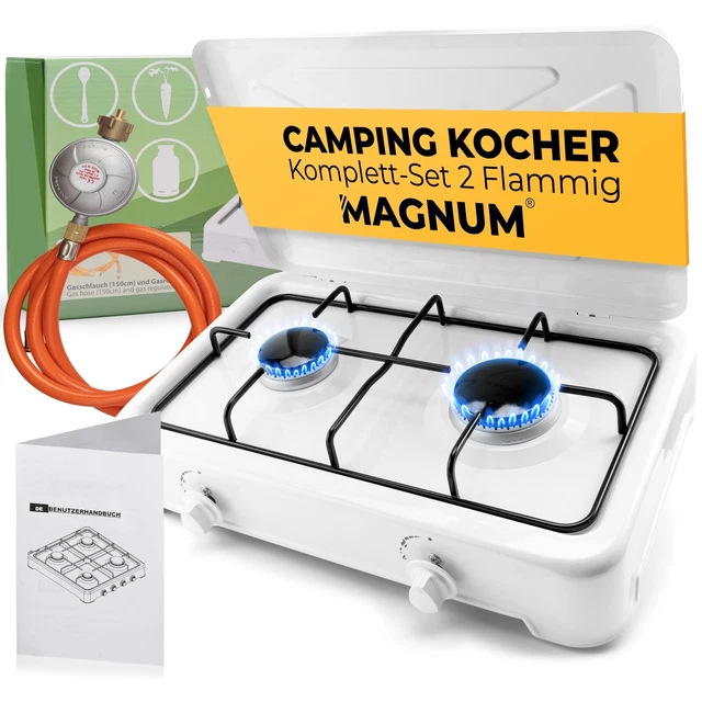Gaskocher 2-flammig inkl. Gasschlauch 1,5 m - Campingkocher - Outdoor - Indoor