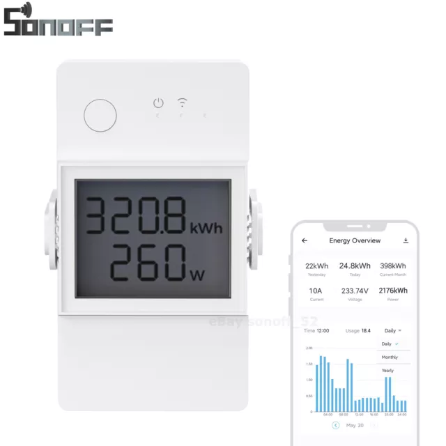 Sonoff POWR3 Elite 20A WiFi Smart Schalter Modul App Steuerung Energiemessung