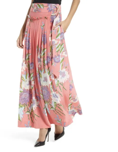 Diane Furstenberg Pink 100% Silk Floral Wrap Tie Maxi Long Skirt 6 10 M pockets