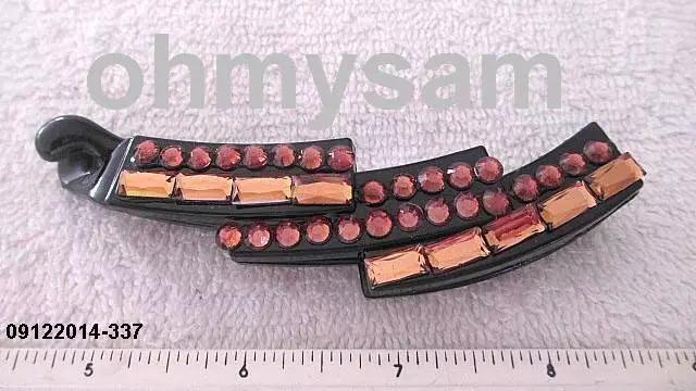 1 New Black Color Plastic Banana Hair Clip/Comb / 3 1/2 " / Honey Color Stone