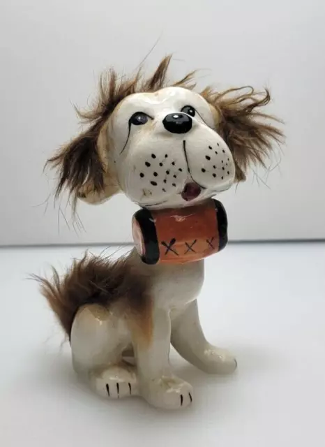 MCM St Bernard Sitting Puppy Figurine with Faux Fur 3.75''