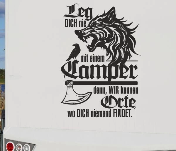 WOHNMOBIL AUFKLEBER AUTO WOMO Camping Spruch Camper Orte Wolf Rabe 93 ...