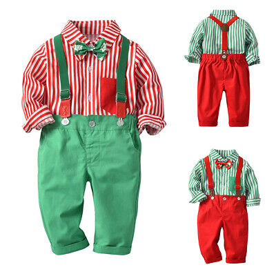 Baby Boys Christmas Outfit Toddler Suspender Pants Formal Suit Gentleman Clothes