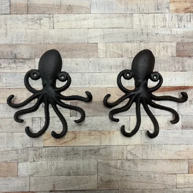 Octopus Wall Hook Rack Coat, Lead, Bag & Key Hanger in Cast Iron (Pack of 2)