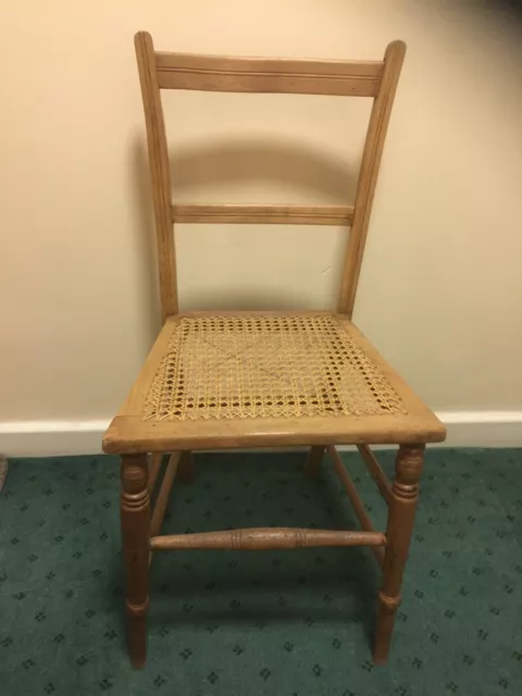 Upright Chair Antique Vintage c 1920s Cane Woven Seat Height 82 cm Pale Wood Oak