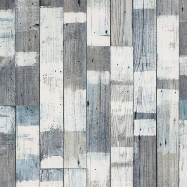 Vinyl Flooring Reclaimed Wood Effect Lino Roll Blue & White Weathered Oak Planks