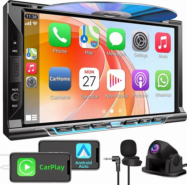 7" Radio Double Din Car Stereo with CD/DVD Player, Apple CarPlay & Android Auto
