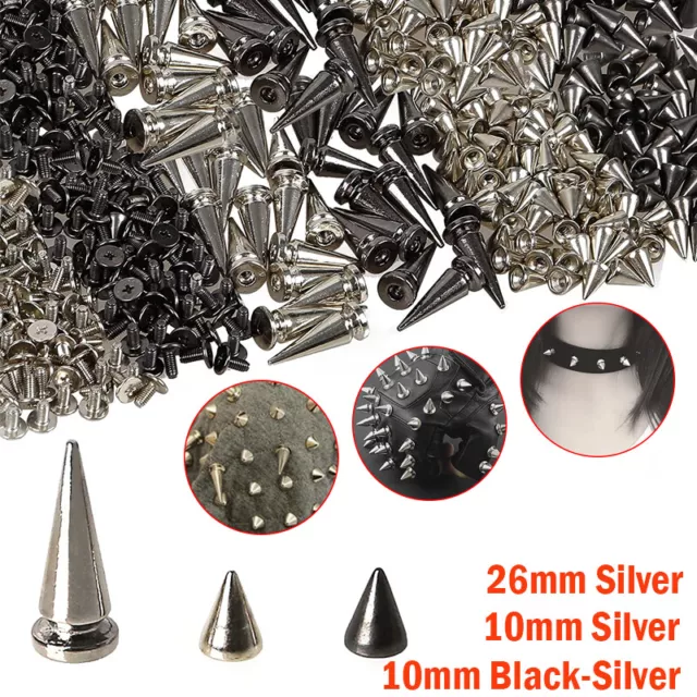 lot Cone Spikes Screw Back Studs Punk Rock Bullet Rivets for DIY Clothing Craft