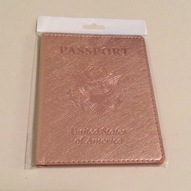 US Passport Holder Protector Travel Vaccine Card Holder Rose Gold PU Leather