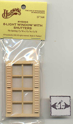 Window 8-Light w/ Shutters -  Half Scale 1:24 Dollhouse wooden #H5003 Houseworks