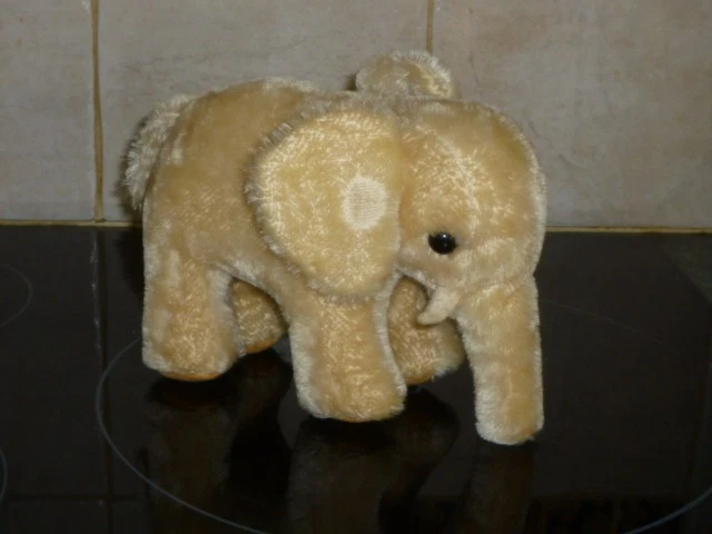 Peluche éléphant Steiff Vintage – Mohair, Bouton Et étiquette, RARE (manque Clochette)