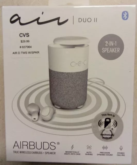 Air Magnetic Airbuds, True Wireless Earbuds w/Bluetooth 2-IN-1 Speaker. White.