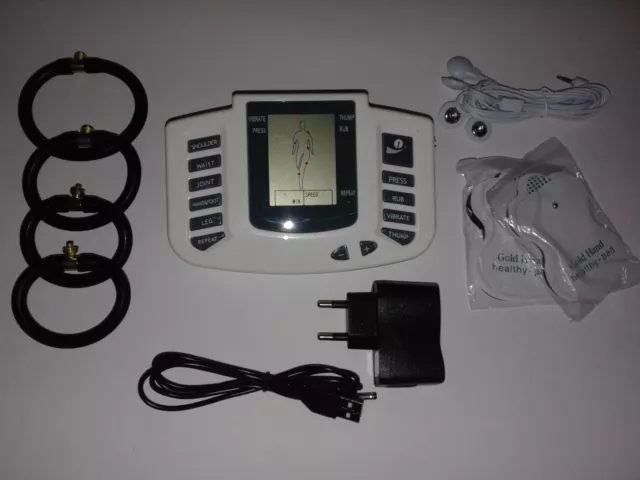 Electro Tens Ems Estim High Power Usb Lcd Unit With 4 Rings & 16 Pads !Uk Seller