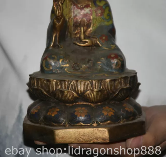 8.6" Old Chinese Cloisonne Copper Buddhism Guan Yin Goddess Statue Paintings 3