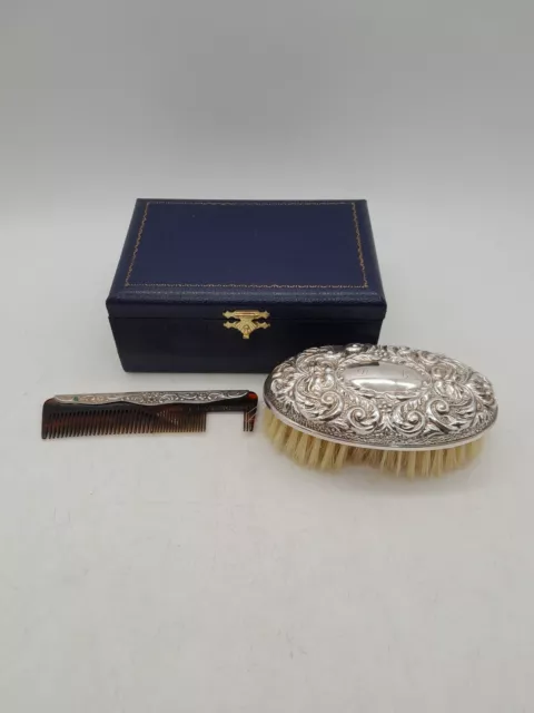 Vintage Silver Hallmarked Clothes Brush And Comb Set