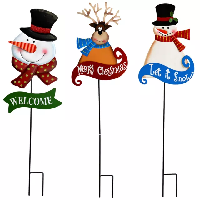 Metal Snowman Garden Stake Christmas Decoration Outdoor Yard Sign Lawn Stake