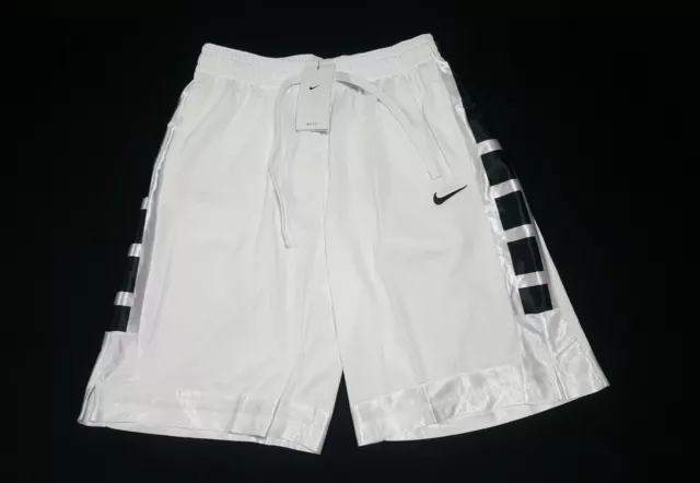 Nike Mens Dri-FIT Elite Stripe Basketball Shorts White Black Loose fit