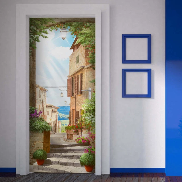 Decorazione adesiva Porta Vicolo medievale sticker lavabile pvc varie misure