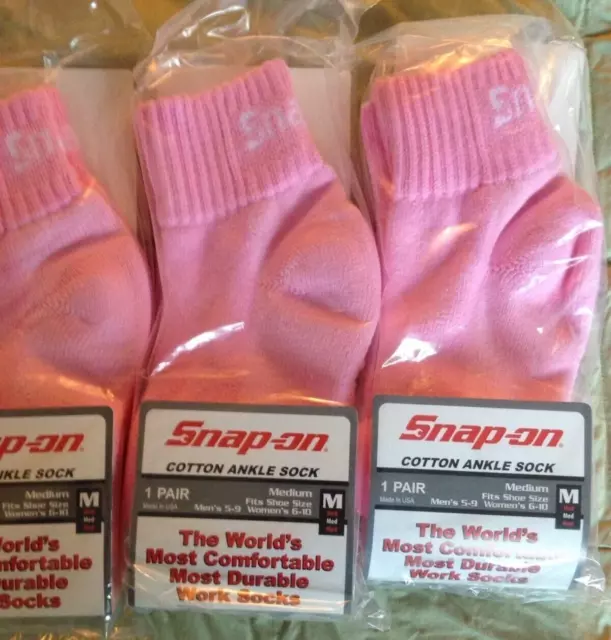 NEW 3 Pairs Women's Pink Snap On Tools Ankle Socks Medium FREE Shipping Made USA