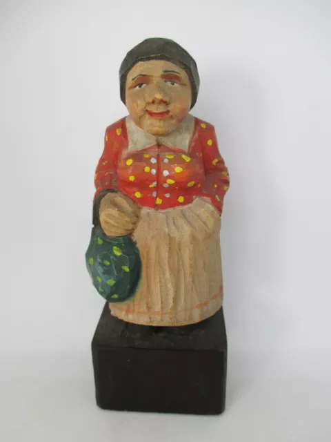 Antiguo Madera Figura Tallado Mujer Con Funda Baviera