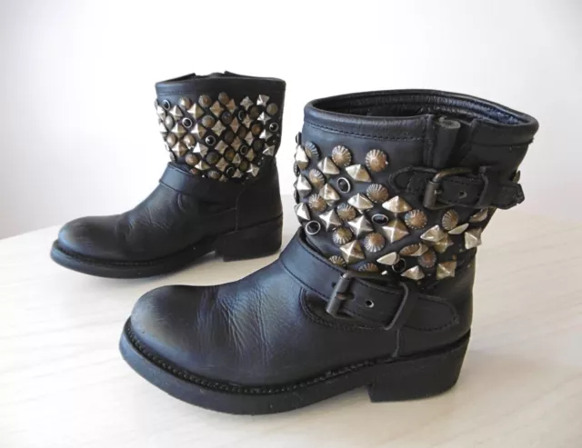 ASH Bottes Bottines Low Boots Motard Biker Cloutés Femme Cuir Noir 36